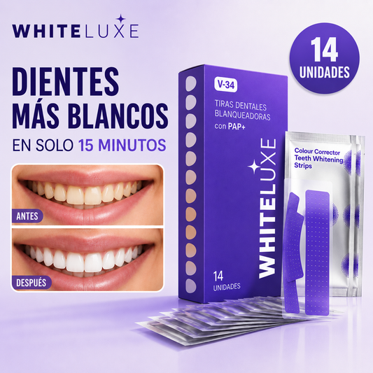 TIRAS BLANQUEADORAS DENTALES V34 (14 UNIDADES) - ELIMINA EL AMARILLO Y BLANQUEA TUS DIENTES EN CASA