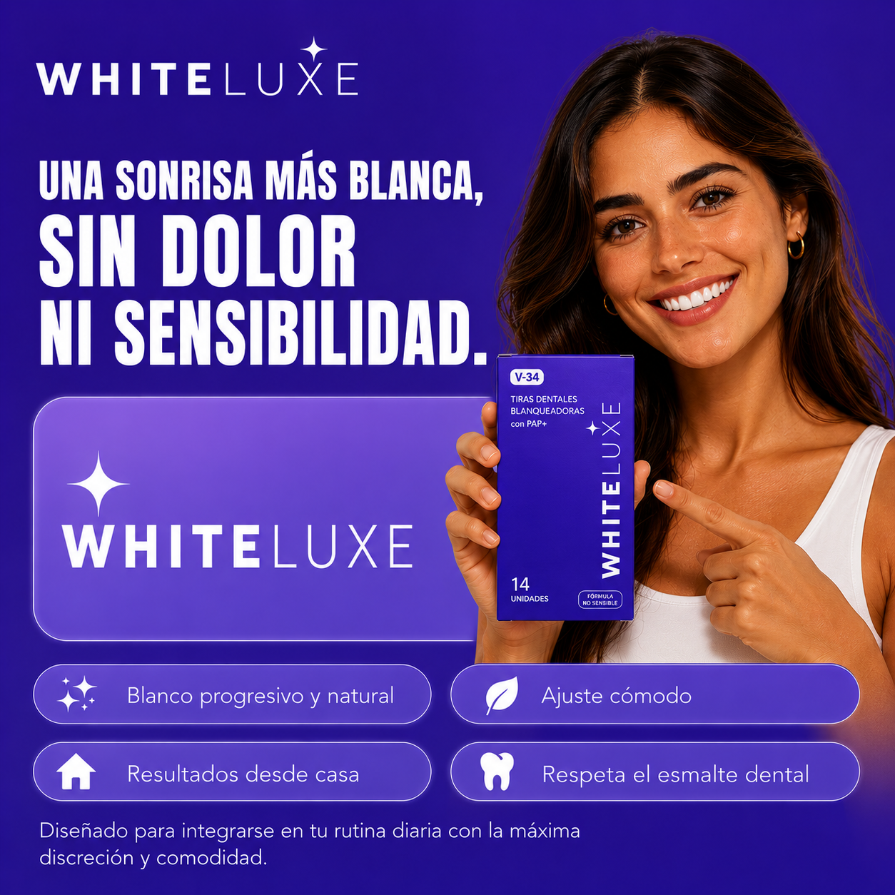 TIRAS BLANQUEADORAS DENTALES V34 (14 UNIDADES) - ELIMINA EL AMARILLO Y BLANQUEA TUS DIENTES EN CASA